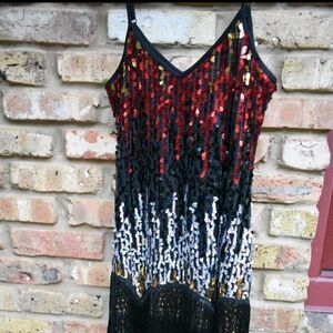 Flapper Cabaret 1920s-style Misses Dress Costume - Tri-Color Sequins - OSM